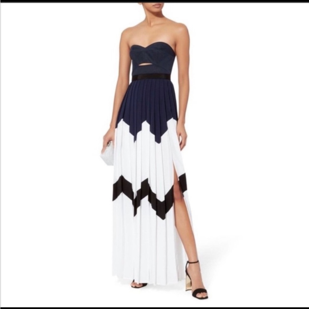 Self Portrait Bandeau navy & white maxi with slit